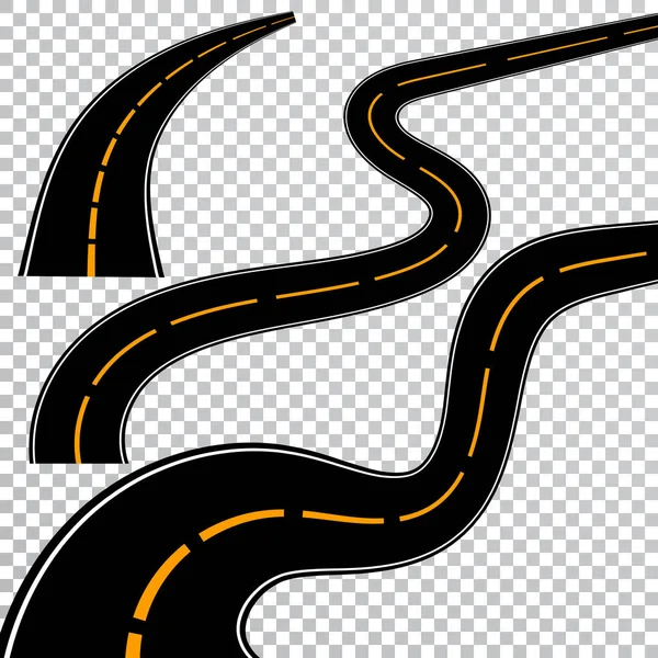 Winding curved road or highway with markings. Direction, transportation set. Vector illustration — Stock Vector