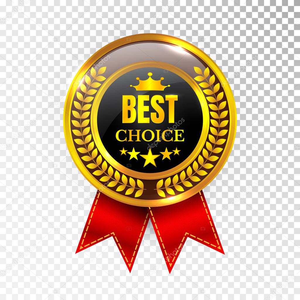 Gold Best Choice Label Illustration Golden Medal Label Icon Seal Sign Isolated on Transparent Background. Vector