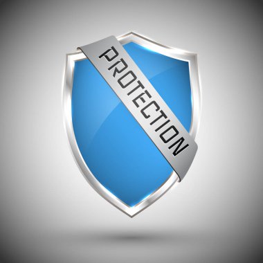 Koruma Kalkanı kavramı ile bayrak. Emanet rozet simge. Gizlilik afiş. Güvenlik etiketi. Savunma etiket. Sunu etiket şekil. Savunma işareti. Vektör çizim