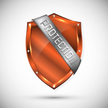 Koruma Kalkanı kavramı ile bayrak. Emanet rozet simge. Gizlilik afiş. Güvenlik etiketi. Savunma etiket. Sunu etiket şekil. Savunma işareti. Vektör çizim