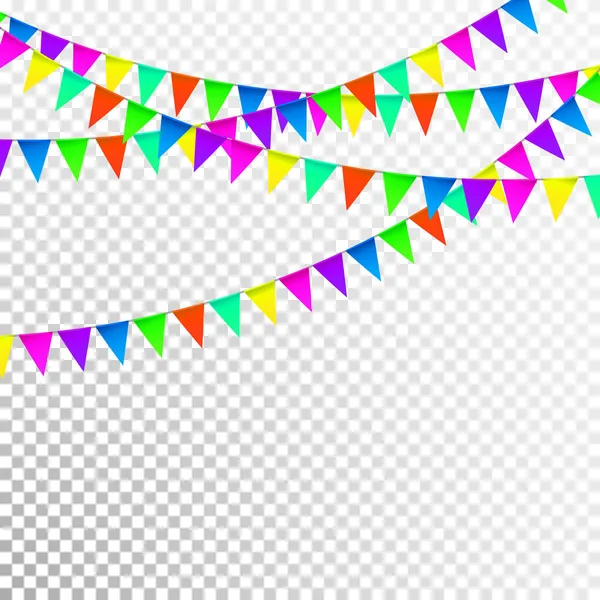 Fond de fête avec vecteur de drapeaux, festons colorés sur le fond transparent — Image vectorielle