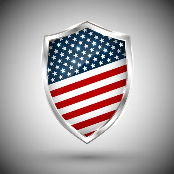 President\'s day shield banner with stars and stripes presentation. Independence Day shield icon with USA flag. Protect privacy badge. United States of American President holiday. Veterans Day shield