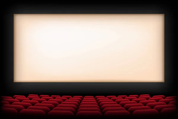 Auditorio de cine con pantalla y asientos rojos. Vector — Archivo Imágenes Vectoriales