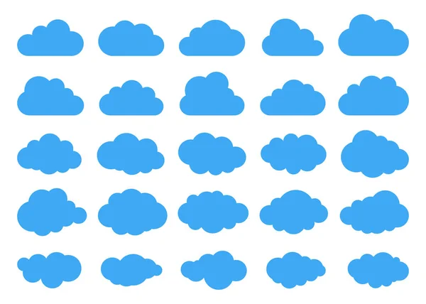 Силуэты облаков. Векторный набор форм облаков. Коллекция различных форм и контуров. Элементы дизайна для прогноза погоды, веб-интерфейса или облачных приложений хранения данных — стоковый вектор