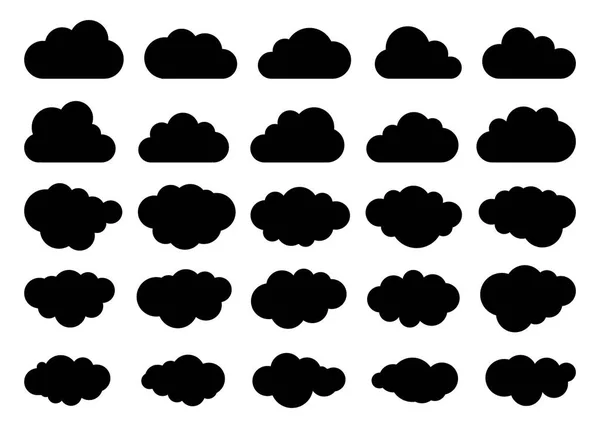 Wolken silhouetten. Vector set van wolken vormen. Verzameling van verschillende vormen en contouren. Elementen voor weersvoorspellingen, webinterfaces of cloudopslag — Stockvector