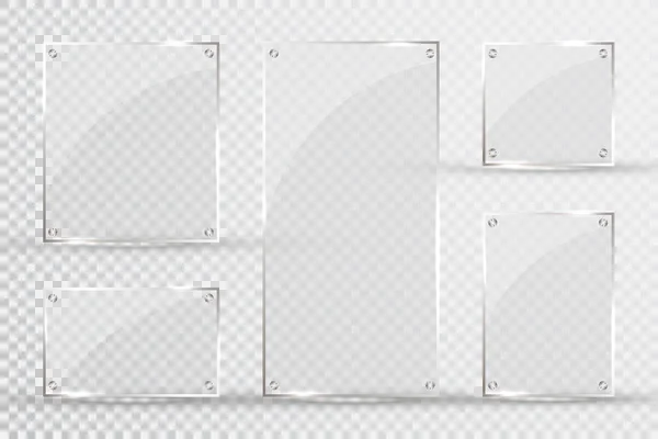 Se instalan placas de vidrio. Banderas de vidrio vectorial sobre un fondo transparente. Vidrio. Pinturas de vidrio. Marcos de color — Archivo Imágenes Vectoriales