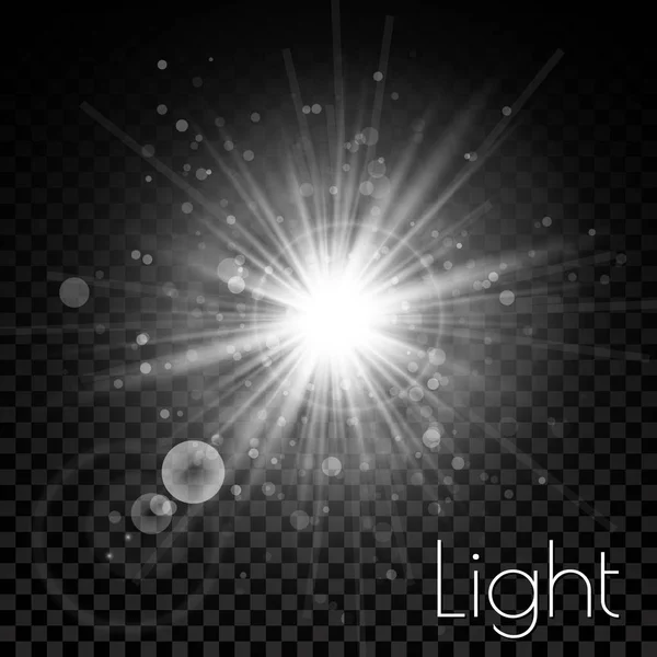 Star burst med gnistrar. Ljuseffekt. Transparent glitter textur — Stock vektor