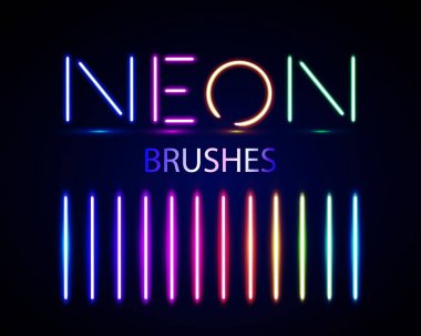 Neon fırçalar ayarlayın. Karanlık adam üzerinde renkli ışık nesne kümesi