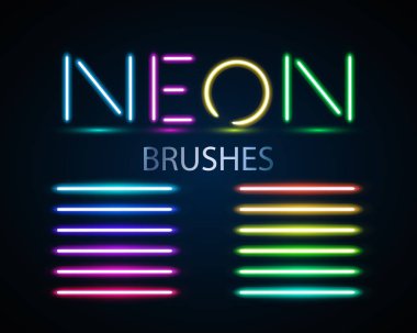 Neon fırçalar ayarlayın. Karanlık adam üzerinde renkli ışık nesne kümesi