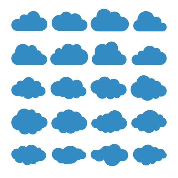 구름 실루엣. 구름 형태로 된 벡터 세트. 다양 한 형태와 윤곽의 모음 집. 기상 예보를 위한 설계 요소, 웹 인터페이스 또는 클라우드 스토리지 응용 프로그램 — 스톡 벡터