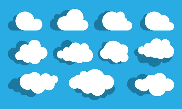 Силуэты облаков. Векторный набор форм облаков. Коллекция различных форм и контуров. Элементы дизайна для прогноза погоды, веб-интерфейса или облачных приложений хранения данных — стоковый вектор