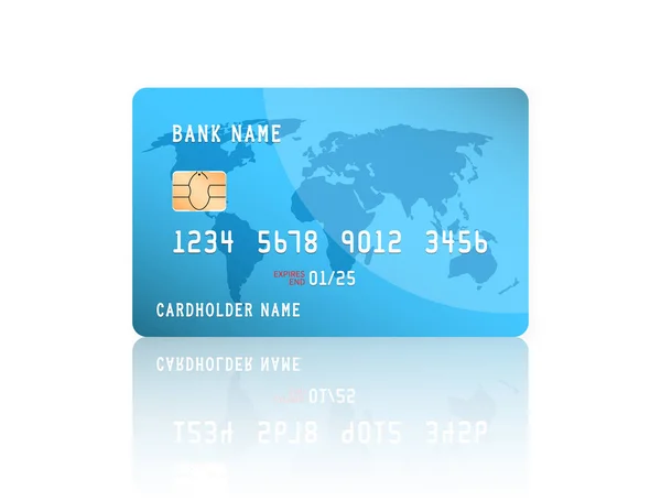 Realistyczny szczegółowe karty kredytowej z mapą świata na niebieskim tle. Wektor ilustracja projektu — Wektor stockowy