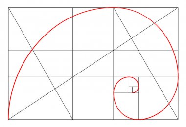 Minimalist tarz tasarımı. Altın oran. Geometrik şekiller. Altın oranda daireler. Fütürist tasarım. Logo. Vektör simgesi. Soyut vektör arkaplanı