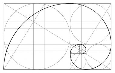 Minimalist tarz tasarımı. Altın oran. Geometrik şekiller. Altın oranda daireler. Fütürist tasarım. Logo. Vektör simgesi. Soyut vektör arkaplanı