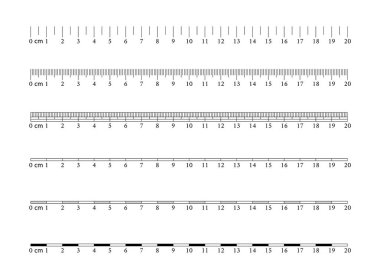 Metrik imparatorluk cetveller. Santimetre. Kesici takımlar için ölçme. Cetvel mezuniyet. Boyut göstergesi birimleri. Vektör