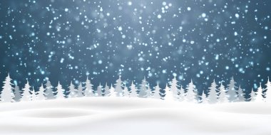 Noel karı. Mavi arka planda düşen kar taneleri. Kar yağışı. Vektör illüstrasyonu