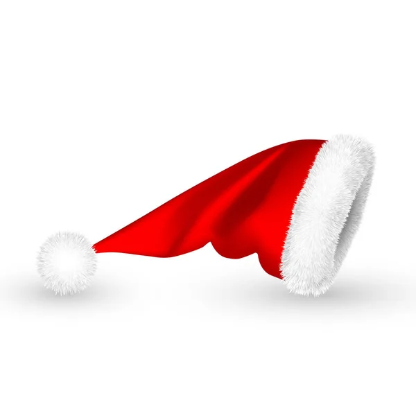 Realistic Red Santa Claus hat isolated on white background. Gradient mesh Santa Claus cap with fur. Vector illustration — Stock Vector