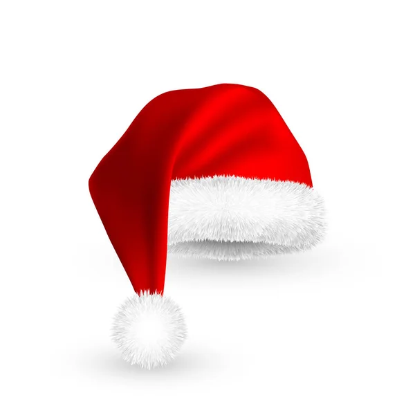 Realistic Red Santa Claus hat isolated on white background. Gradient mesh Santa Claus cap with fur. Vector illustration — Stock Vector