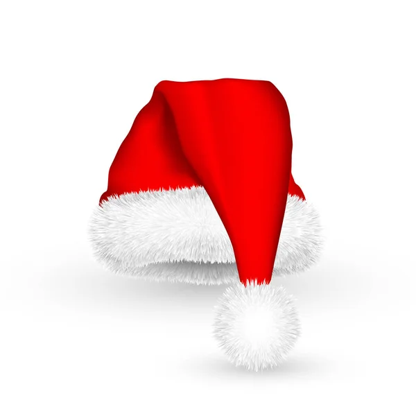 Realistic Red Santa Claus hat isolated on white background. Gradient mesh Santa Claus cap with fur. Vector illustration — Stock Vector