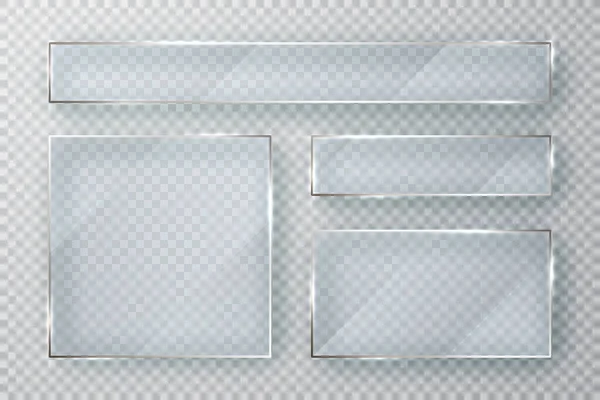 Glasteller Set vorhanden. Glasbanner auf transparentem Hintergrund. Flachglas vorhanden. Vektorillustration — Stockvektor