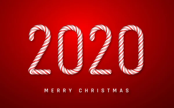 Vánoční nebo novoroční přání. Cukrová třtina číslo 2020 na červeném pozadí. Vektorová ilustrace — Stockový vektor