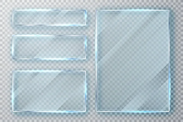 Üveglemezek beállítva. Üvegplakátok átlátszó háttérrel. Síkos üveg. Vektorillusztráció — Stock Vector
