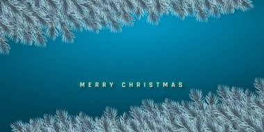Yılbaşı kutlaması ya da yeni yıl arkaplanı. Mavi Noel ağacı dalları. Tatilin arka planı. Vektör illüstrasyonu