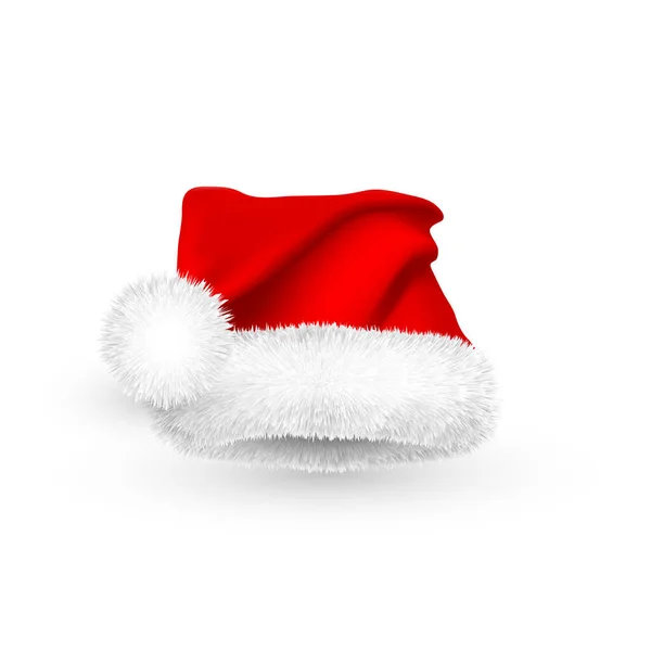 Realistic Red Santa Claus hat isolated on white background. Gradient mesh Santa Claus cap with fur. Vector illustration — Stock Vector