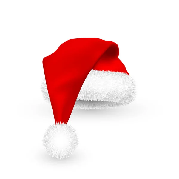 Ρεαλιστικό κόκκινο καπέλο Santa Claus απομονώνονται σε λευκό φόντο. Στραγγαλιστικό δίχτυ σκουφάκι Άγιος Βασίλης με γούνα. Εικονογράφηση διανύσματος — Διανυσματικό Αρχείο