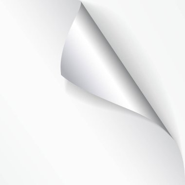 Kıvrımlı köşeli ve gölgeli kağıt sayfa. Tasarımın için şablon. Hazır ol. Vektör illüstrasyonu