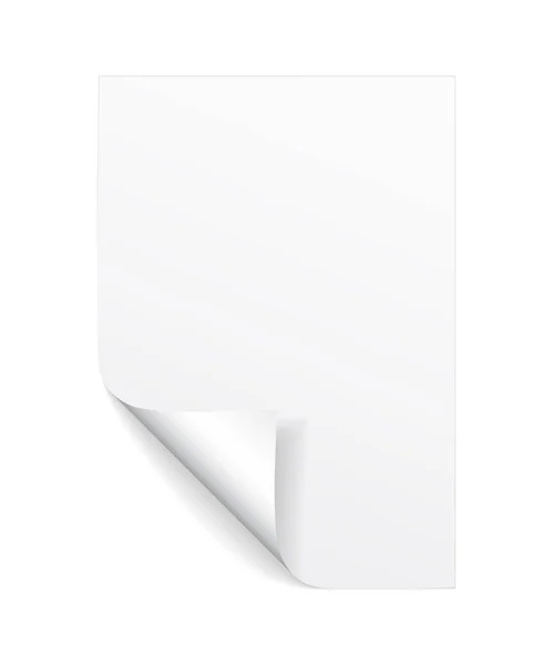 Folha A4 em branco de papel branco com canto ondulado e sombra, modelo para o seu design. Preparado. Ilustração vetorial — Vetor de Stock