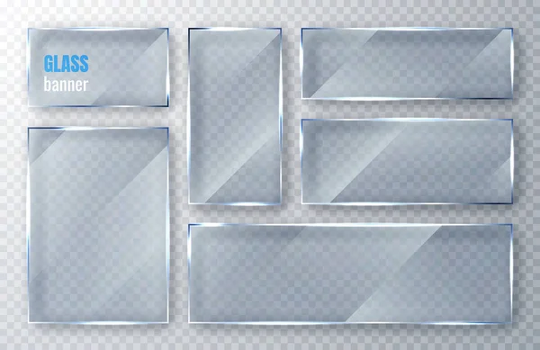 Plaques de verre réglées. Bannières en verre sur fond transparent. Vitre plate transparente. Illustration vectorielle — Image vectorielle