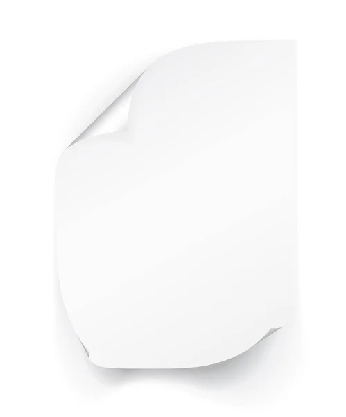 Κενό A4 φύλλο από λευκό χαρτί τσαλακωμένο γωνία με σκιά, πρότυπο για το σχεδιασμό σας. Σύνολο. Εικονογράφηση διάνυσμα — Διανυσματικό Αρχείο