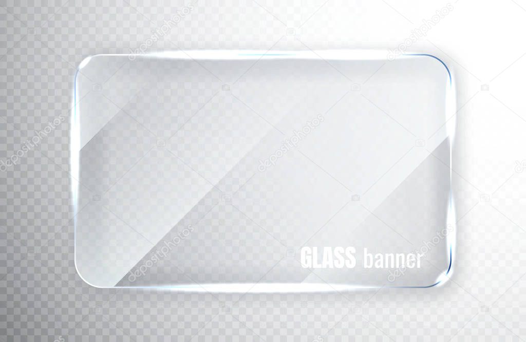 Glass plates set. Glass banners on transparent background. Flat glass clear window. Vector illustration