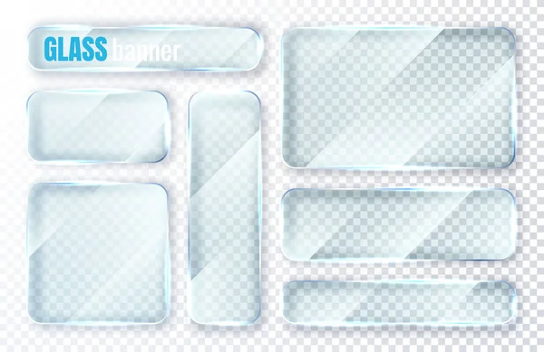 Plaques de verre réglées. Bannières en verre sur fond transparent. Vitre plate transparente. Illustration vectorielle — Image vectorielle