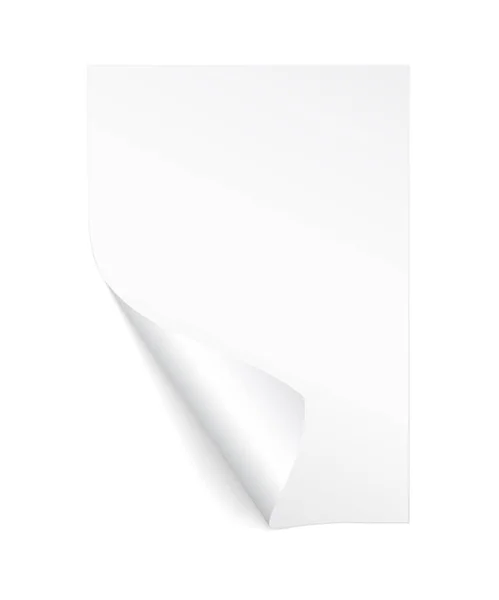 Leere a4 Blatt weißes Papier mit gewellter Ecke und Schatten, Vorlage für Ihren Entwurf. gesetzt. Vektorillustration — Stockvektor
