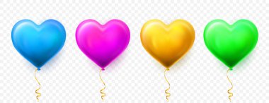 Gölgeli gerçekçi kalp balonu. Düğün için helyum balonu, doğum günü, partiler. Festival dekorasyonu. Vektör illüstrasyonu