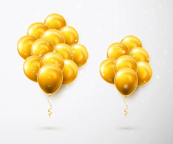 Gölgeli uçan bir avuç altın balon. Düğün için helyum balonu, doğum günü, partiler. Festival dekorasyonu. Vektör illüstrasyonu — Stok Vektör