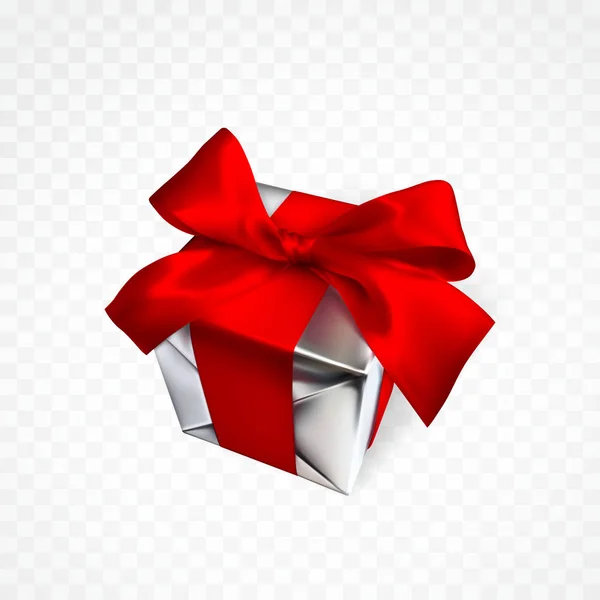 Caja de regalo realista con lazo rojo aislado sobre fondo transparente. Ilustración vectorial — Vector de stock