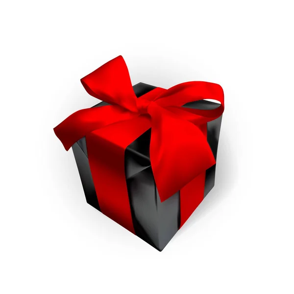 Realistische Geschenkbox mit roter Schleife isoliert auf grauem Hintergrund. Vektorillustration — Stockvektor