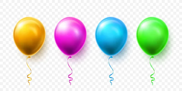 Ballons réalistes bleu, vert, rose et or avec ombre. Ballon d'hélium brillant pour mariage, anniversaire, fêtes. Décoration du festival. Illustration vectorielle — Image vectorielle