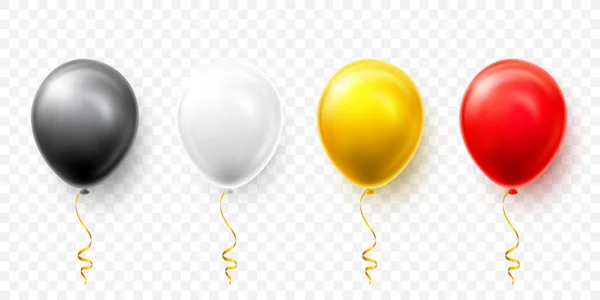 Gerçekçi siyah, beyaz, kırmızı ve gölgeli altın balonlar. Düğün için helyum balonu, doğum günü, partiler. Festival dekorasyonu. Vektör illüstrasyonu — Stok Vektör