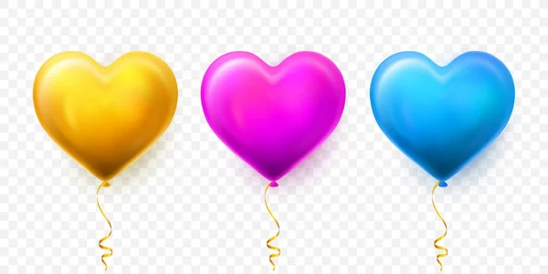 Gölgeli gerçekçi kalp balonu. Düğün için helyum balonu, doğum günü, partiler. Festival dekorasyonu. Vektör illüstrasyonu — Stok Vektör