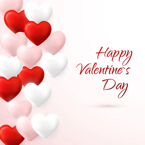 Feliz Dia dos Namorados fundo, voando vermelho, rosa e branco balão de hélio em forma de coração. Ilustração vetorial —  Vetores de Stock
