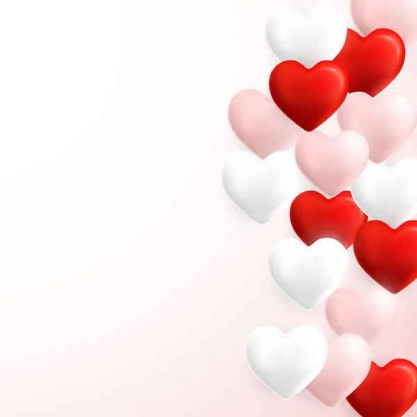 Sevgililer Günü arkaplanınız kutlu olsun. Kırmızı, pembe ve beyaz helyum balonu kalp şeklinde. Vektör illüstrasyonu — Stok Vektör