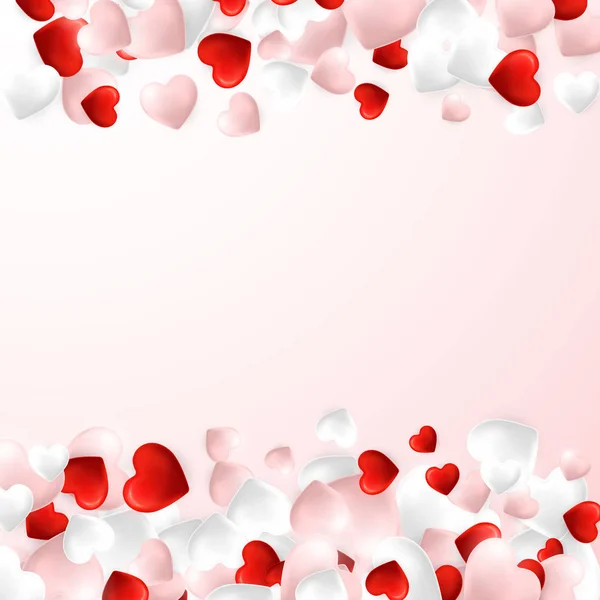 Feliz día de San Valentín fondo, volando corazones rojos, rosados y blancos. Ilustración vectorial — Vector de stock