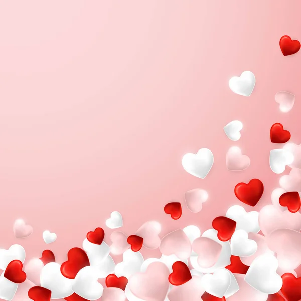 ハッピーバレンタインデーの背景には、赤、ピンクと白の心を飛んで。ベクターイラスト — ストックベクタ