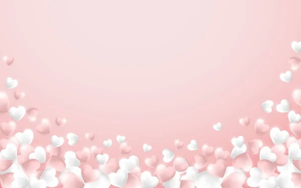 Szczęśliwych Walentynek tło, różowe i białe serca na jasnoróżowym tle. Ilustracja wektora — Wektor stockowy