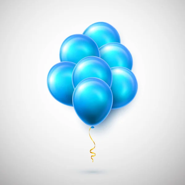 Bouquet volant de ballon bleu avec ombre. Ballon d'hélium brillant pour mariage, anniversaire, fêtes. Décoration du festival. Illustration vectorielle — Image vectorielle