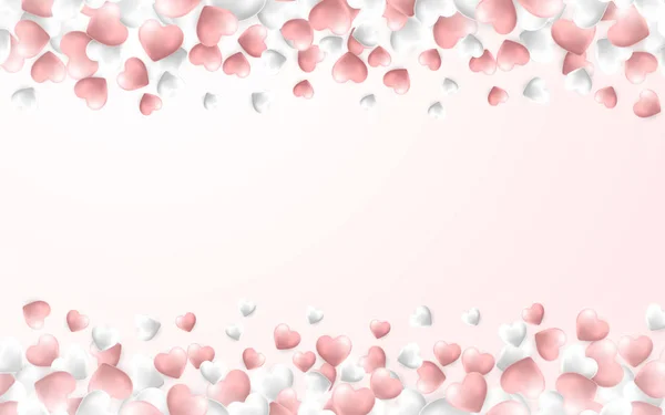 Happy Valentines Day achtergrond, roze en witte hartjes op lichtroze achtergrond. Vectorillustratie — Stockvector